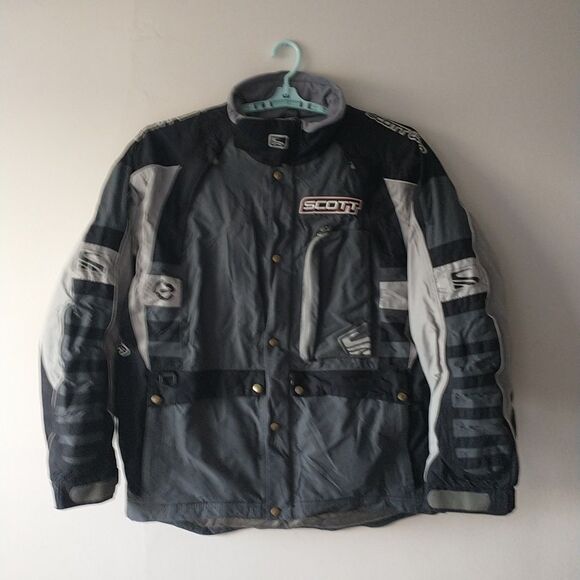 Vtg Scott USA Multipocket Motorcycle Jacket Mens 2XL Gray Lined Soft Shell Logo